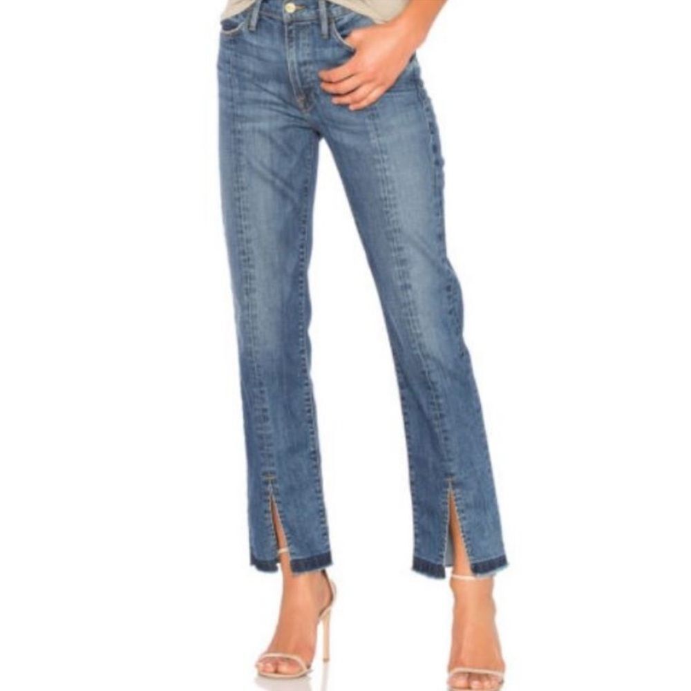 Frame Denim Le Nouveau Straight Split Front Cropped Jeans Sheffield Wash 24 NWOT